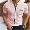 Camisa Masculina Transfronteiriça com Gola Alta e Manga Curta com Estampa 3D, Cardigã de Tamanho Grande, Versátil Corte Reto Casual Solto para Uso no Trabalho