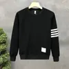 Sudadera de forro polar gruesa para otoño e invierno con cuatro rayas y logotipo cuadrado, top moderno para hombre de manga larga y cuello redondo