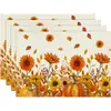 Nuevos manteles individuales transfronterizos de Acción de Gracias, manteles individuales de lino con estampado de hojas de arce de otoño y calabazas, servilletas, manteles individuales personalizados de Amazon