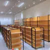 Prateleiras de exposição para lojas de conveniência e supermercados, prateleiras multicamadas de aço laminado a frio com acabamento em imitação de madeira, unidades de prateleiras comerciais, prateleiras de supermercado combinadas de face única e dupla