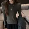 Camiseta Base de Otoño/Invierno de Fábrica Cuello Redondo Pequeño Manga Larga Estilo Nuevo para Mujer Mezcla de Lana Alta Calidad Ajuste Delgado Top Cálido