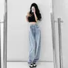 Estilo Coreano Reto Senso de Design Ajustável Estilo Vibe Calças de Perna Larga Cintura Alta Emagrecedor Tamanho Grande Jeans de Caimento Mergulhado para Crianças