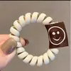 Goma para el pelo de cordón telefónico color tierra coreano para té con leche, Anillo de tela con cara sonriente, Goma para el pelo que no deja marca, Pequeño accesorio para el pelo de cuero
