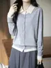 Cárdigan de Punto Fino con Cuello Polo para Mujer Primavera 2026, Suéter de Punto de Falso Dos Piezas de un Solo Botón con Diseño de Bloques de Color
