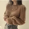 Suéter de punto minimalista estilo francés con cuello redondo para mujer, nueva colección otoño/invierno, con una estética preppy única, un look dulce y elegante, y un corte holgado y extragrande, perfecto para usar en capas