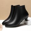 Zapatos de mujer para mamás primerizas, de cuero negro de caña alta, estilo occidental, cálidos zapatos de algodón con forro polar, botas de tubo medio con cremallera lateral.
