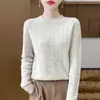 Suéter de lã 100% espesso com bolinhas coloridas e design de padrão torcido, suéter base de tricô simples com gola redonda para mulheres