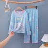 Pijama infantil para primavera, outono e verão, pijama de manga longa com desenho para meninas, estilo fino para meninos pequenos, conjunto de roupa de casa para bebê para usar ao ar livre