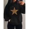 Moletom Feminino Azul Retro Estampado Estrelas Casual Multicor com Capuz Pronta Entrega