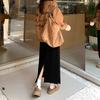 Saia Elegante de Veludo Cotelê de Cintura Alta e Comprimento Médio para Mulheres no Outono e Inverno Saia Espessa com Modelagem Slim e Fendas Saia em A