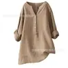 2021 Spot Ebay Aliexpress Europeu e Americano Tops Soltos de Cor Sólida de Algodão e Linho para Mulheres