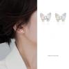 Brincos de tarraxa de borboleta vazada rosa doce azul em prata de lei s999 brincos pequenos coloridos de zircônia requintados para mulheres brincos de nicho moda