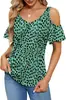 Roupas Femininas Transfronteiriças Europeias e Americanas 2025 Amazon Verão Novo Ombro a Ombro Estampado Decote V Manga Curta Solto Top Camiseta