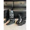 Encuentro Primero Temporada Negra Tacón Oculto Punta Fina Botas Largas Hasta la Rodilla Mujer 2026 Otoño/Invierno Nuevo Estilo Pantalón Arrugado Botas de Caballero