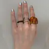 Set de anillos de personalidad vintage ~ Anillo de dedo índice simple y elegante de acrílico color carey estilo coreano, versátil y elegante