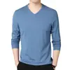 Camiseta masculina de manga comprida 2024 primavera e outono fina slim casual outono base gola V pulôver camiseta roupa íntima