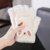 Guantes Lindos de Conejo Engrosados con Tapa Desplegable de Cinco Dedos de Piel Sintética de Visón para Otoño e Invierno, Cálidos, Cortavientos, Resistentes al Frío, Felpa, Compatibles con Pantalla Táctil, Diseño de Dibujos Animados