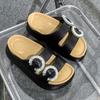 Pantuflas 2024 Primavera y Verano Estilo Nuevo Sandalias de Doble Tira con Hebilla Suela Gruesa de Eva Ropa Exterior Sencilla Pantuflas con Anillo de Diamante en Forma de I