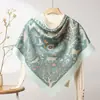 Lenço Quadrado Fino de Seda e Lã para Primavera e Verão o Ano Todo Feminino 200 Xale Étnico Lenço para Ar Condicionado Feminino Customização de Fábrica