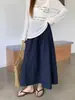 Saia midi patchwork, novo estilo primavera e outono, cintura alta com cordão, emagrecedora e valoriza a silhueta, plus size, saia midi estilo A em imitação de algodão