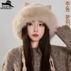 Recomendaciones de Xiaohongshu: Lindo Sombrero de Punto con Orejas de Gato de Dibujos Animados para Niñas en Otoño e Invierno, Sombreros de Lana Engrosados con Cuello Grande de Piel Estilo Coreano