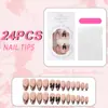 Estilo de Venta Caliente Transfronterizo 24 Piezas Otoño/Invierno Dulce Fresco Chica Picante Estampado de Leopardo Lazo Negro Larga Almendra Uñas Portátiles Manicura Mayoreo
