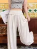 Calça branca fofa de cintura alta e perna larga para mulheres, estilo fino de verão, novo modelo 2026, calça de ioga de seda gelada de cintura alta reta e fluida