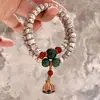 Pulseira Dupla de Sementes de Bodhi Estrela e Lua com Design de Vagem de Lótus, Design Original para Mulheres, Versátil Pulseira de Contas Artesanal Estilo Chinês