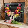 2026 Nueva Corona de Primavera Decoración de Puerta de Pascua Corona de Cuentas de Madera Tulipán Simulado Corona Festiva Decoración del Hogar