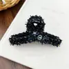 Clip de tiburón de pinza de tweed azul oscuro de fragancia pequeña de alta gama, banda de goma de lazo de moda, cuerda para el pelo, accesorios para el cabello, tocado para mujer