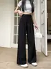 Talla extra 2024 Verano Pantalones de Pierna Ancha Diseño de Sentido para Mujer Versión Estrecha Sentido de la Dosis Cintura Alta Adelgazantes Casuales Pantalones Rectos