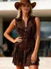 Vestido Nuevo Estilo Primavera Transfronterizo de Amazon Estilo Occidental Suede Y2K Diseño de Flecos Corte Ajustado Vestido Retro