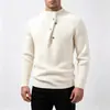 Tendencia de Moda Otoño e Invierno para Hombre Hebilla Oblicua Cuello Alto Textura de Punto Suéter Casual Botón Capa Base Superior Ropa de Hombre