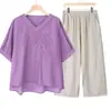 Camiseta Bordada de Manga Corta de Alta Gama para Mujer 2026 Verano Nuevo Estilo Conjunto de Dos Piezas para Madres de Mediana Edad con Pantalones y Top