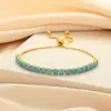Pulseira Puxável Turquesa Azul Transfronteiriça para Mulheres, Estilo Blue Luxury Leve, Sensação de Alto Padrão, Fileira Única de Diamantes, Design Minimalista, Acessório de Mão Moderno e Único
