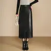 Moderna falda de cuero ajustada para mujer, nuevo estilo otoño e invierno 2026, falda de cuero PU, de línea recta, elegante, de longitud media