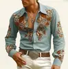 Camisa casual larga de manga larga para hombre con estampado de patrón vintage, camisa larga transpirable de alta gama para hombre