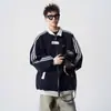 Jaqueta Esportiva Patchwork Pesada Estilo Americano para Homens, Jaqueta Externa Versátil de Marca da Moda para Casais, Jaqueta de Baseball Listrada Cool da Moda de Rua