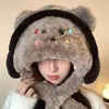 Adorable Gorro de Peluche con Osito para Auriculares de Clip para Mujer, Set Grueso de Gorro y Bufanda Cálidos a Prueba de Frío, Conjunto de Dos Piezas Tipo Gorro Lei Feng