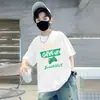 Camiseta Estampada de Algodão Puro de Manga Curta para Meninos Verão 2026 Novo Estilo Verão Meninos Grandes Bonitos Moda Tendência Camiseta de Manga Curta