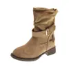 Botines de Plataforma con Tacón Oculto Apilado para Mujer 2026 Otoño Nuevos Botas Martin Retro Versátiles de Caña Corta Botas Vaqueras Occidentales