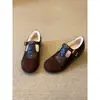 Sapatos Mary Jane de Algodão com Forro de Lã para Aumento Interno para Mulheres 2025 Inverno Retrô Francês Cor Versátil Combinação Quente Pequenos Sapatos de Couro