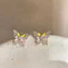 Pendientes de Mariposa de Esmalte Colorido de Nicho Estilo Francés, Pendientes Únicos y Hermosos, Dulce Joyería para Orejas Retro con Aguja de Plata 925 para Mujeres