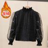 Camiseta térmica de fondo grueso con forro polar para niñas, ropa exterior de nueva temporada, estilo Chanel, cuello alto suave y pegajoso, manga larga, prenda base de invierno