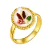 Anillo de Joyería con Esmalte Microincrustado de Cobre Floral Transfronterizo Europeo y Americano, Estilo Nacional de Moda, Diseño Abierto Ajustable Personalizado, Esmalte Pintado