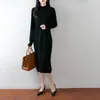 Vestido de Punto de Lana Pura Nuevo Otoño/Invierno 2026 para Mujer, Cuello Semi Alto, Adelgazante, Manga Larga, Vestido Base Hasta la Rodilla