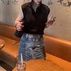 25722 Xin Da Ai Mei Yuan 2025 Verano Nuevo Top de Color Sólido con Cuello Polo con Sentido del Diseño Tendencia Jeans de Pierna Ancha