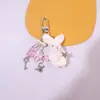 Chaveiro de Coelho de Pelúcia Fofo com Laço de Miçangas Pingente de Urso Articulado Corrente para Celular Acessório de Celular