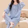 Verano Nuevo Algodón Seda Pijama Mujer Manga Larga Pantalones Cárdigan Estilo Nacional Estampado Cómodo Primavera Ropa de Casa Traje Delgado