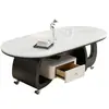 Mesa Lateral Móvil Simple de Gama Alta Lujo Ligero Moderna Ovalada de Piedra Sinterizada Sala de Estar Uso Doméstico Sensación de Gama Alta Apartamento Pequeño Mesa de Café